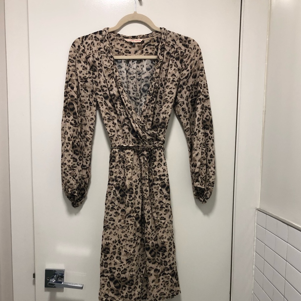 Rebecca Taylor animal print wrap tie dress